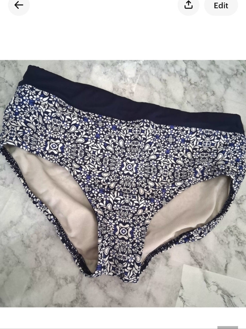 LANDS' END Women's Navy and White Floral Swim Bottom Size 10